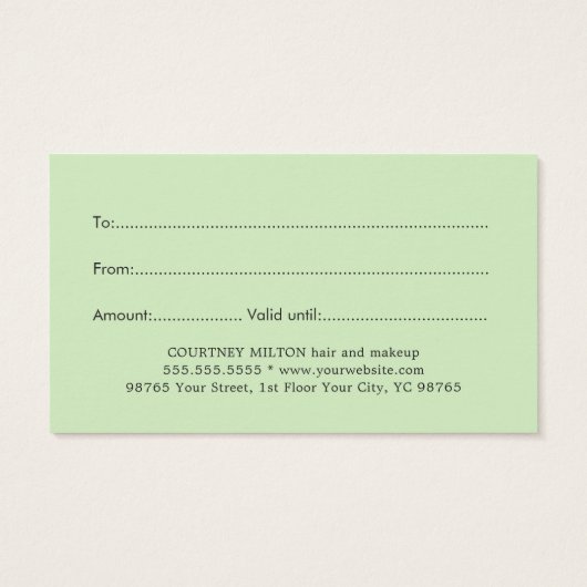 Simple Elegant Grey Green Salon Spa Gift card (Back)