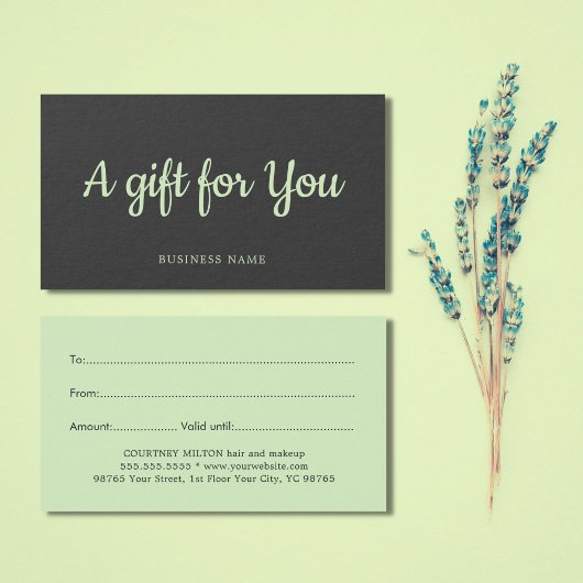 Simple Elegant Grey Green Salon Spa Gift card