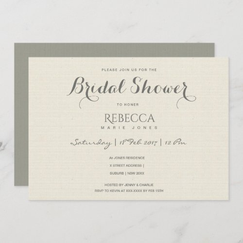 SIMPLE ELEGANT GREY TYPOGRAPHY Bridal Shower Invitation