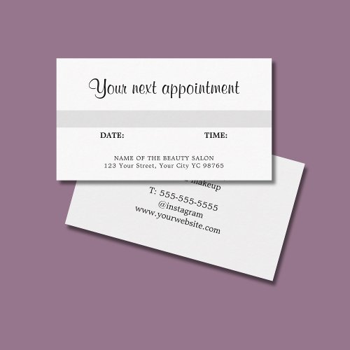 Simple Elegant Grey White Beauty Salon Appointment Card