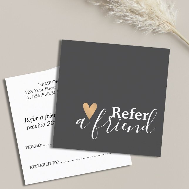 Simple Elegant Grey White Faux Gold Heart Referral Card (Creator Uploaded)