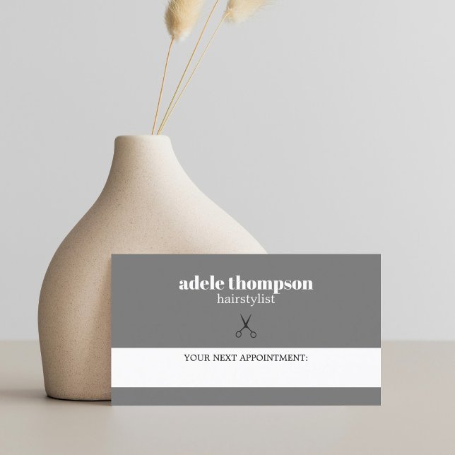 Simple Elegant Grey White Scissors Hair Stylist  Appointment Card (Creator Uploaded)