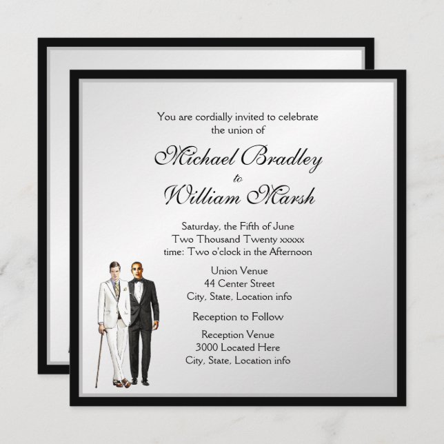 Simple Elegant Groom and Groom Gay Wedding Invite (Front/Back)