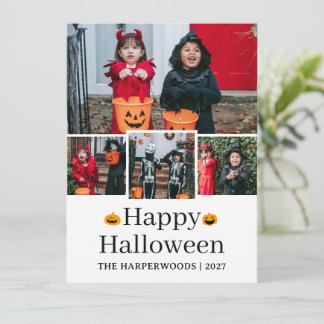 Simple Elegant Halloween Family Four Photo Holiday Card