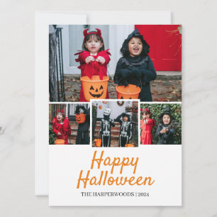 Simple Elegant Halloween Family Four Photo Holiday Card