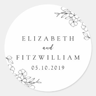 Simple Elegant Hand Drawn Cherry Blossom Wedding Classic Round Sticker