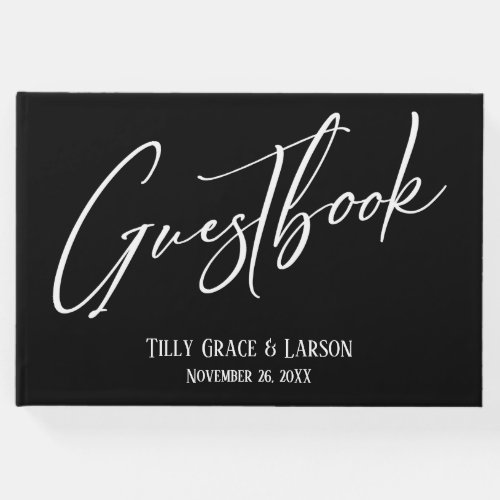 Simple Elegant Handwriting Black Guestbook