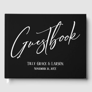 Simple Elegant Handwriting Black Guestbook
