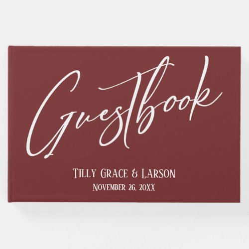 Simple Elegant Handwriting Burgundy Guestbook