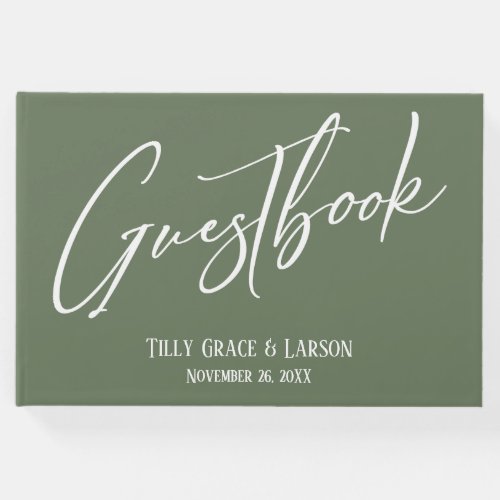 Simple Elegant Handwriting Olive Green Guestbook