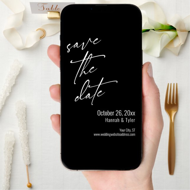 Simple Elegant Handwriting Script Typography Black Save The Date (Front Digital)