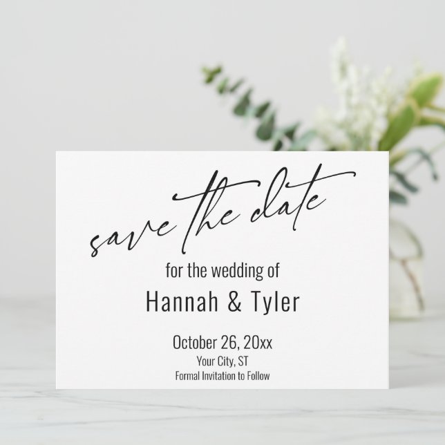 Simple Elegant Handwriting Script Typography Save The Date (Standing Front)