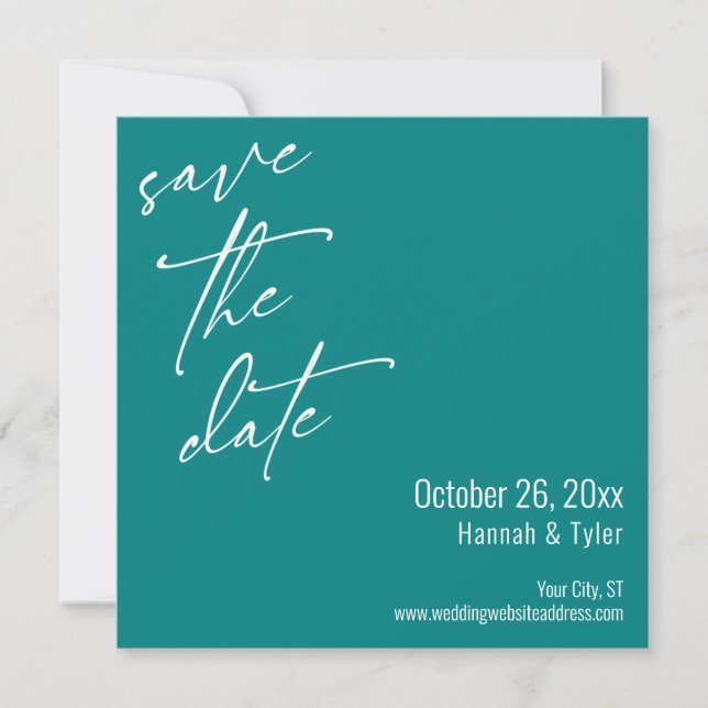 Simple Elegant Handwriting Script Typography Teal Save The Date (Front)