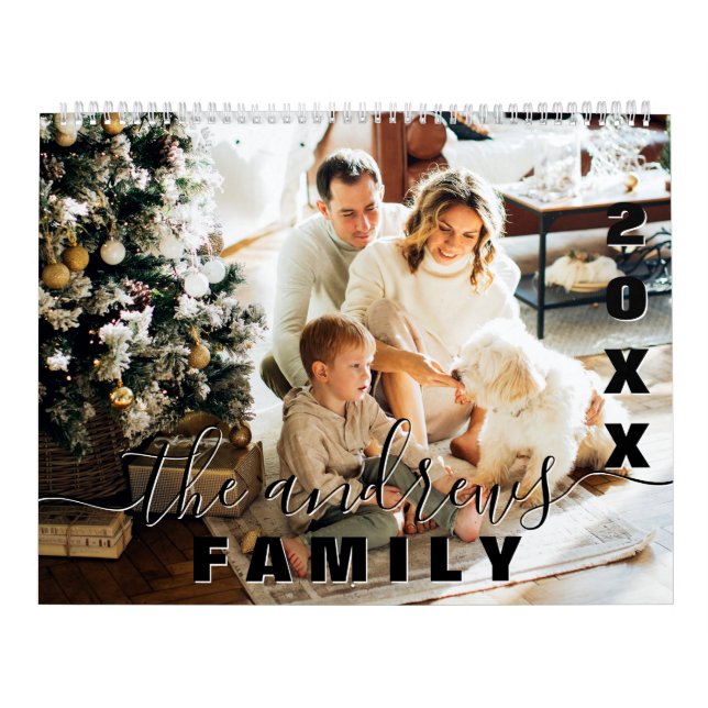 Simple Elegant Handwritten Script Family Photo Calendar (Cover)
