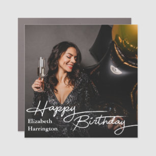 Simple Elegant Happy Birthday Photo Car Magnet