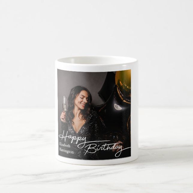 Simple Elegant Happy Birthday Photo Coffee Mug (Center)
