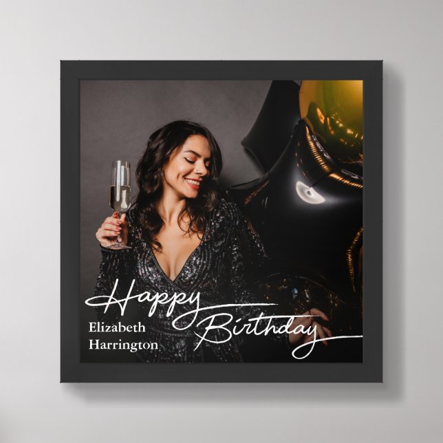 Simple Elegant Happy Birthday Photo Framed Art (Framed Front)