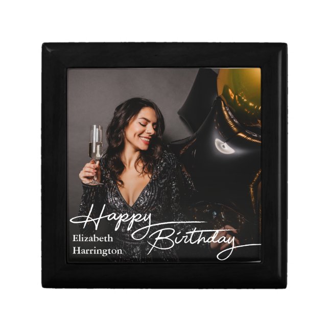 Simple Elegant Happy Birthday Photo Gift Box (Front)