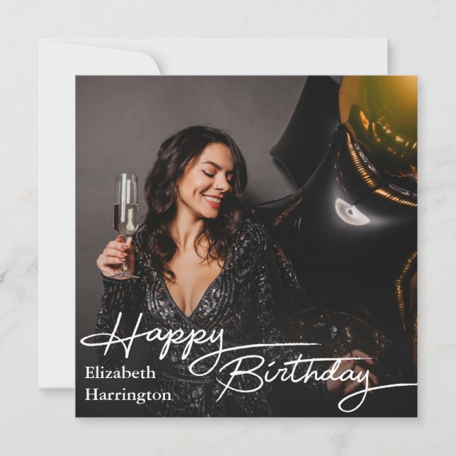 Simple Elegant Happy Birthday Photo Holiday Card (Front)