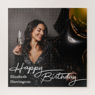 Simple Elegant Happy Birthday Photo Jigsaw Puzzle