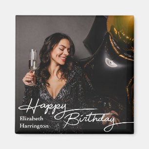 Simple Elegant Happy Birthday Photo Magnet