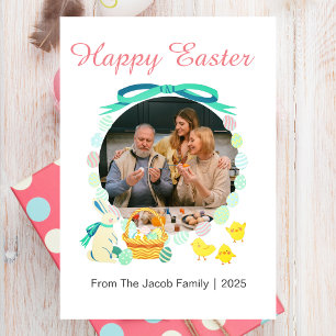 Simple Elegant Happy Easter family one photo Holiday Card