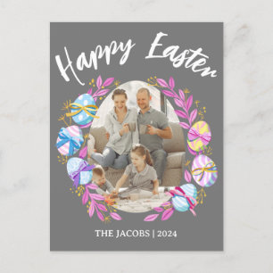 Simple Elegant Happy Easter family one photo Holiday Postcard