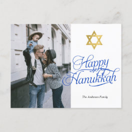 Simple elegant Happy Hanukkah family photo Postcard