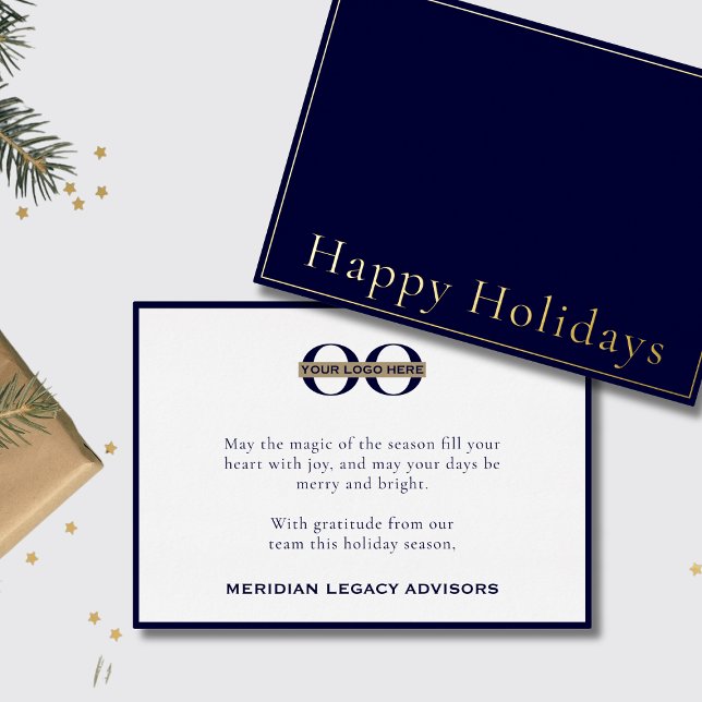 Simple Elegant Happy Holidays Business Logo Foil Holiday Card (Creator Uploaded)