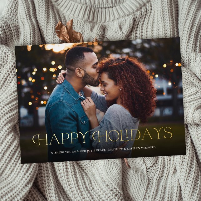 Simple Elegant Happy Holidays Floral Back  Foil Holiday Card (Creator Uploaded)
