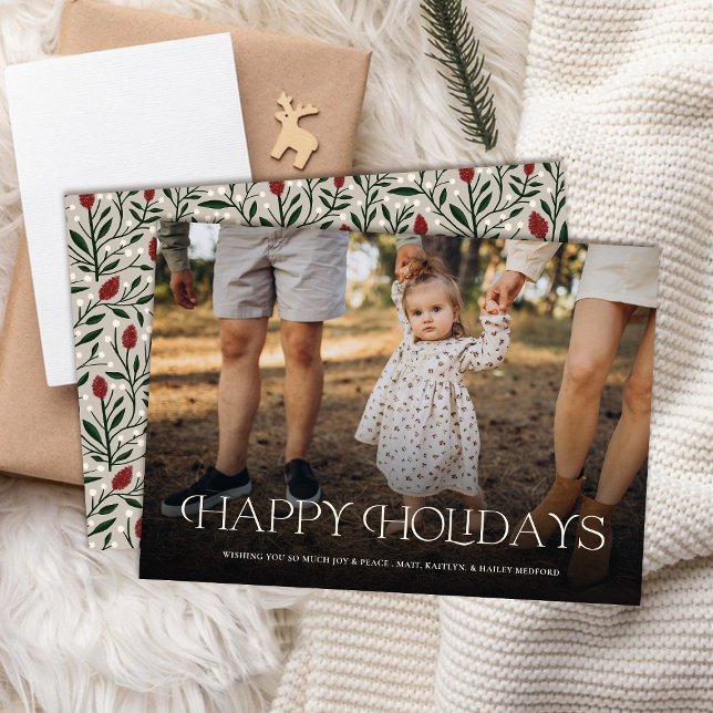Simple Elegant Happy Holidays Floral Back  Holiday Card (Creator Uploaded)