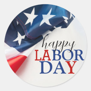 Simple Elegant Happy Labor Day Red White Blue Classic Round Sticker