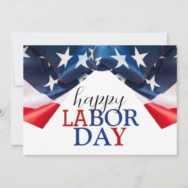 Simple Elegant Happy Labor Day Red White Blue Holiday Card (Front)