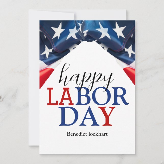 Simple Elegant Happy Labor Day Red White Blue Holiday Card (Front)