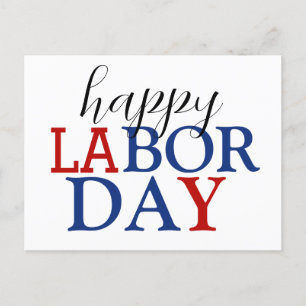 Simple Elegant Happy Labor Day Red White Blue Postcard