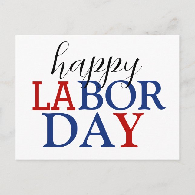 Simple Elegant Happy Labor Day Red White Blue Postcard (Front)
