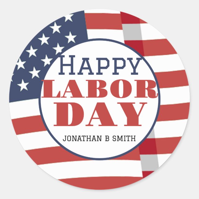 Simple Elegant Happy Labor Day with USA flag Classic Round Sticker (Front)