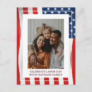 Simple Elegant Happy Labor Day with USA flag Photo Postcard