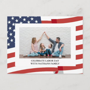 Simple Elegant Happy Labor Day with USA flag Photo Postcard