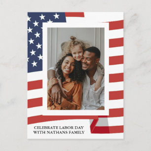 Simple Elegant Happy Labor Day with USA flag Photo Postcard