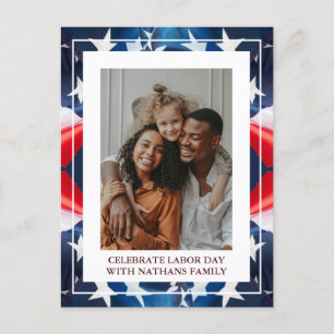 Simple Elegant Happy Labor Day with USA flag Photo Postcard