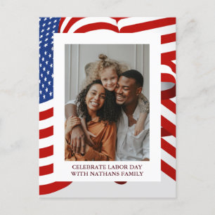 Simple Elegant Happy Labor Day with USA flag Photo Postcard