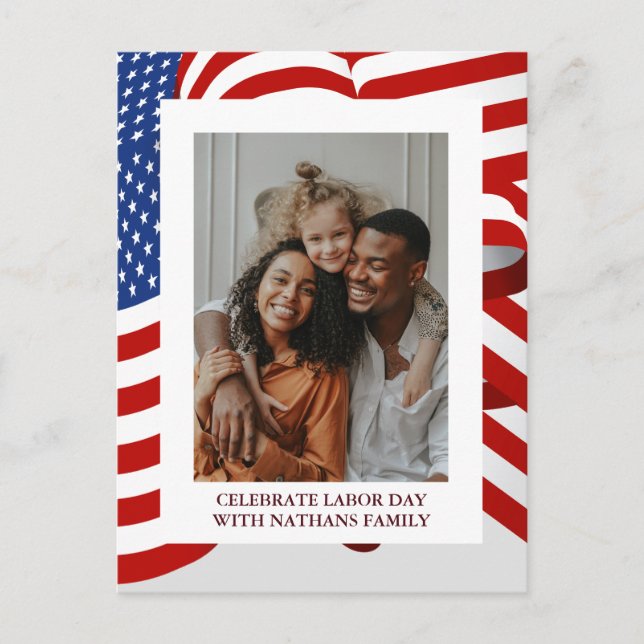 Simple Elegant Happy Labor Day with USA flag Photo Postcard (Front)