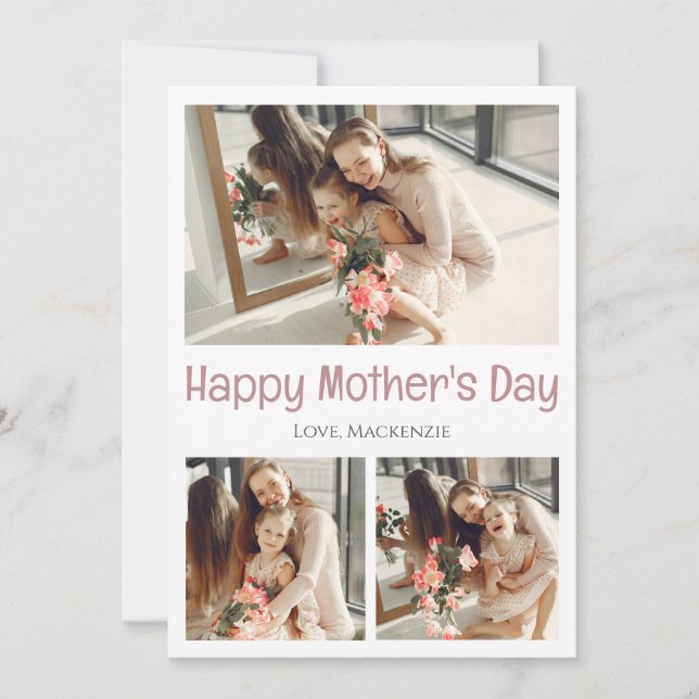 Simple Elegant Happy mothers Day photo collage Holiday Card (Front)
