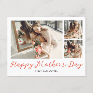 Simple Elegant Happy mothers Day three photo Holiday Postcard
