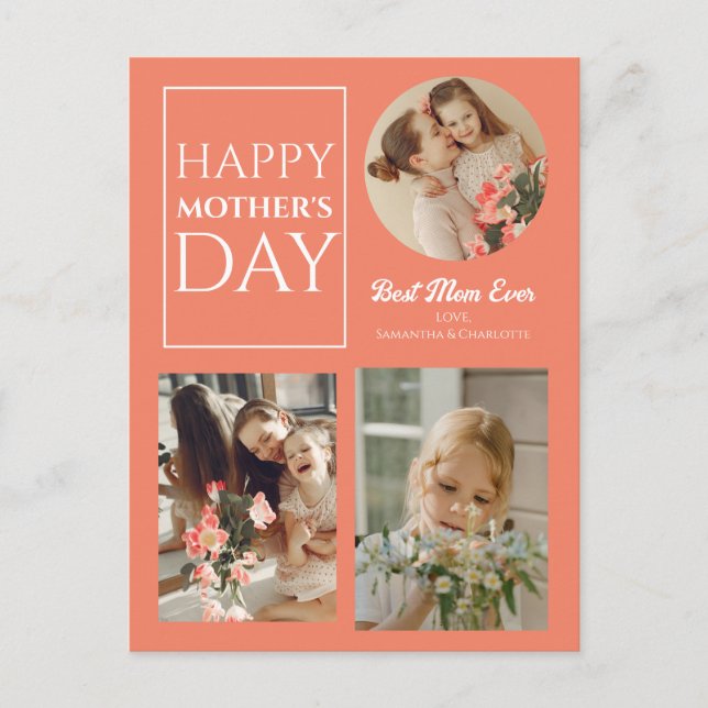 Simple Elegant Happy mothers Day three photo Holiday Postcard (Front)