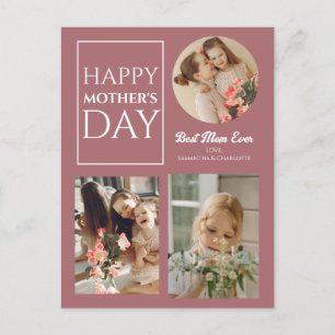 Simple Elegant Happy mothers Day three photo Holiday Postcard
