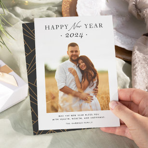 Simple Elegant Happy New Year 2024 Photo Holiday Card