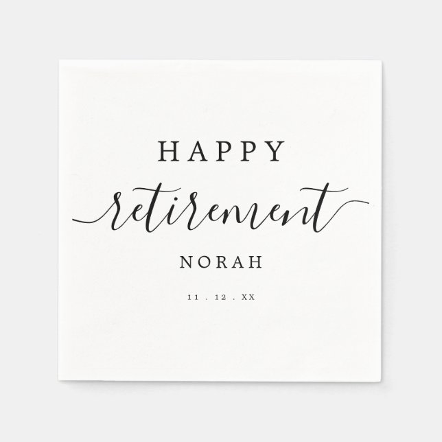 Simple Elegant Happy Retirement Calligraphy Script Napkins (Front)