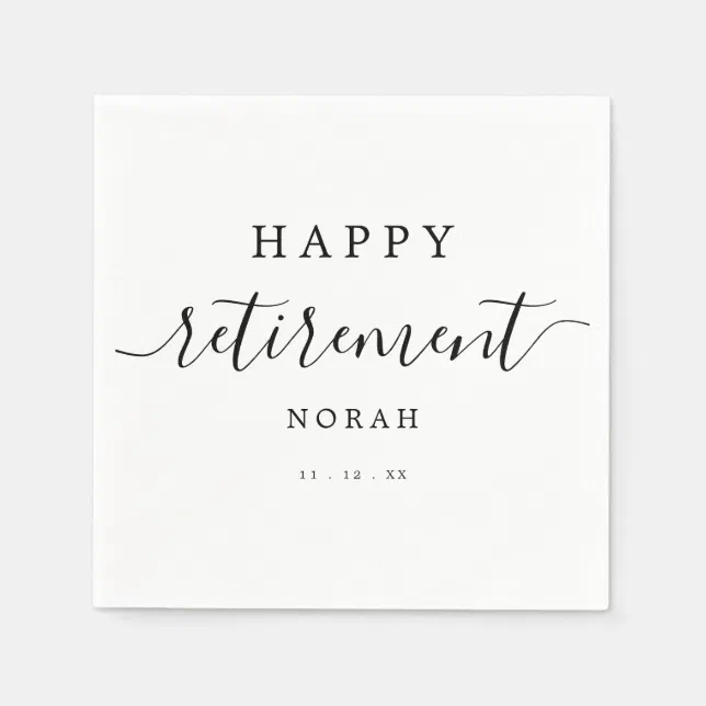 Simple Elegant Happy Retirement Calligraphy Script Napkins | Zazzle